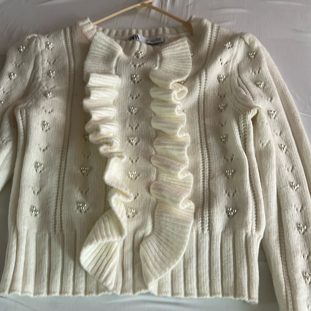 Zara pearl ruffle sweater